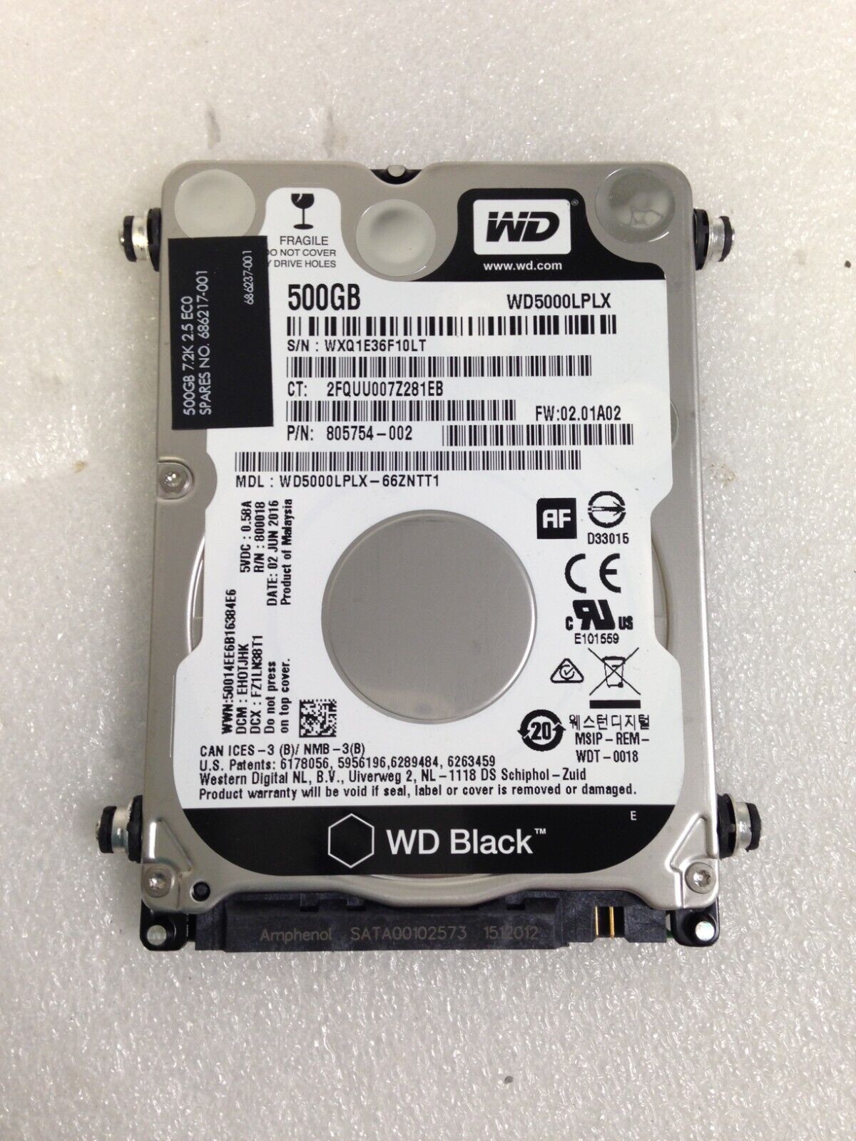 Western Digital WD5000LPLX-66ZNTT1 805754-002 500GB 2.5 Western Digital WD5000LPLX-66ZNTT1 805754-002 500GB 2.5