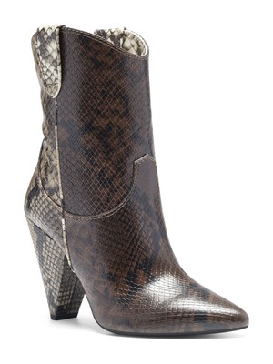 

INC Womens Brown Snake Bevie Pointed Toe Cone Heel Slip On Western Boot, Коричневый, 10010932000