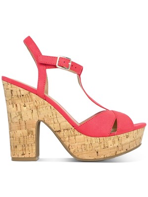 Женские коралловые туфли SUN STONE на платформе с Т-образным ремешком Jamie Block Heel на танкетке 10,5 М