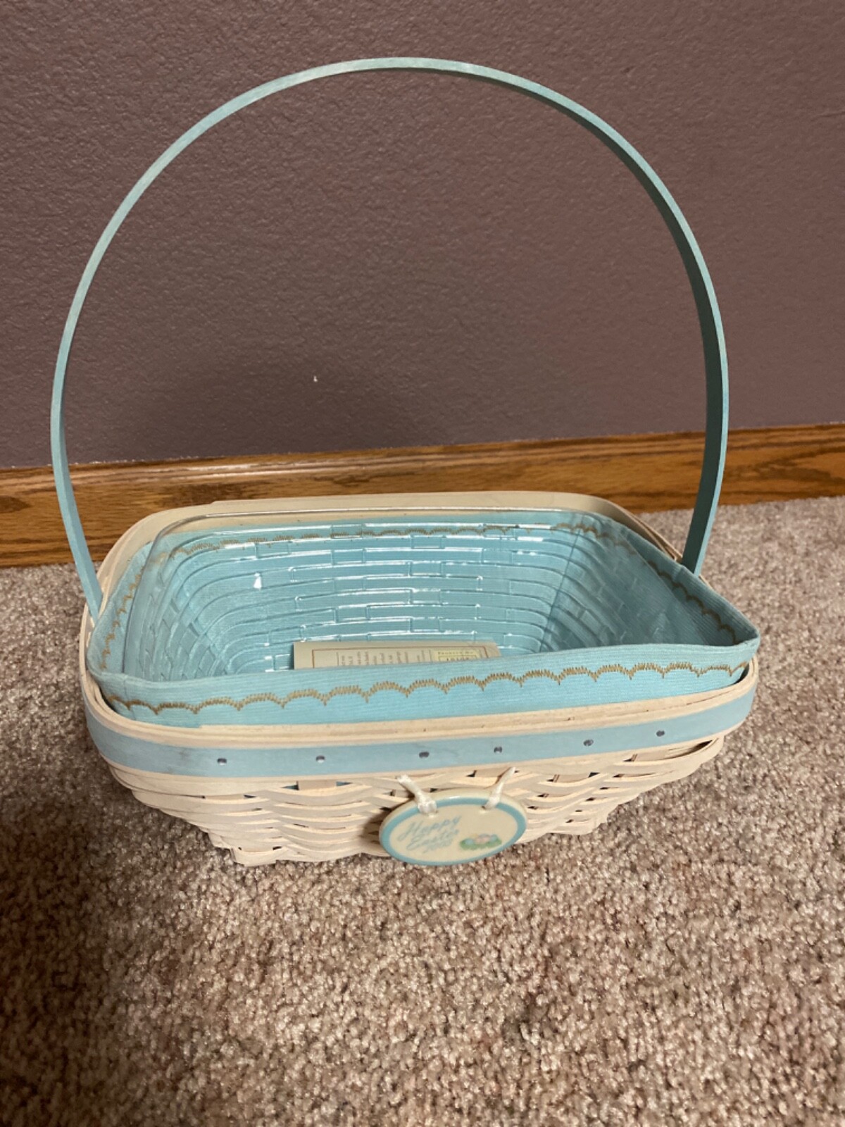 2003 Longaberger Whitewashed Easter Basket Blue Trim w