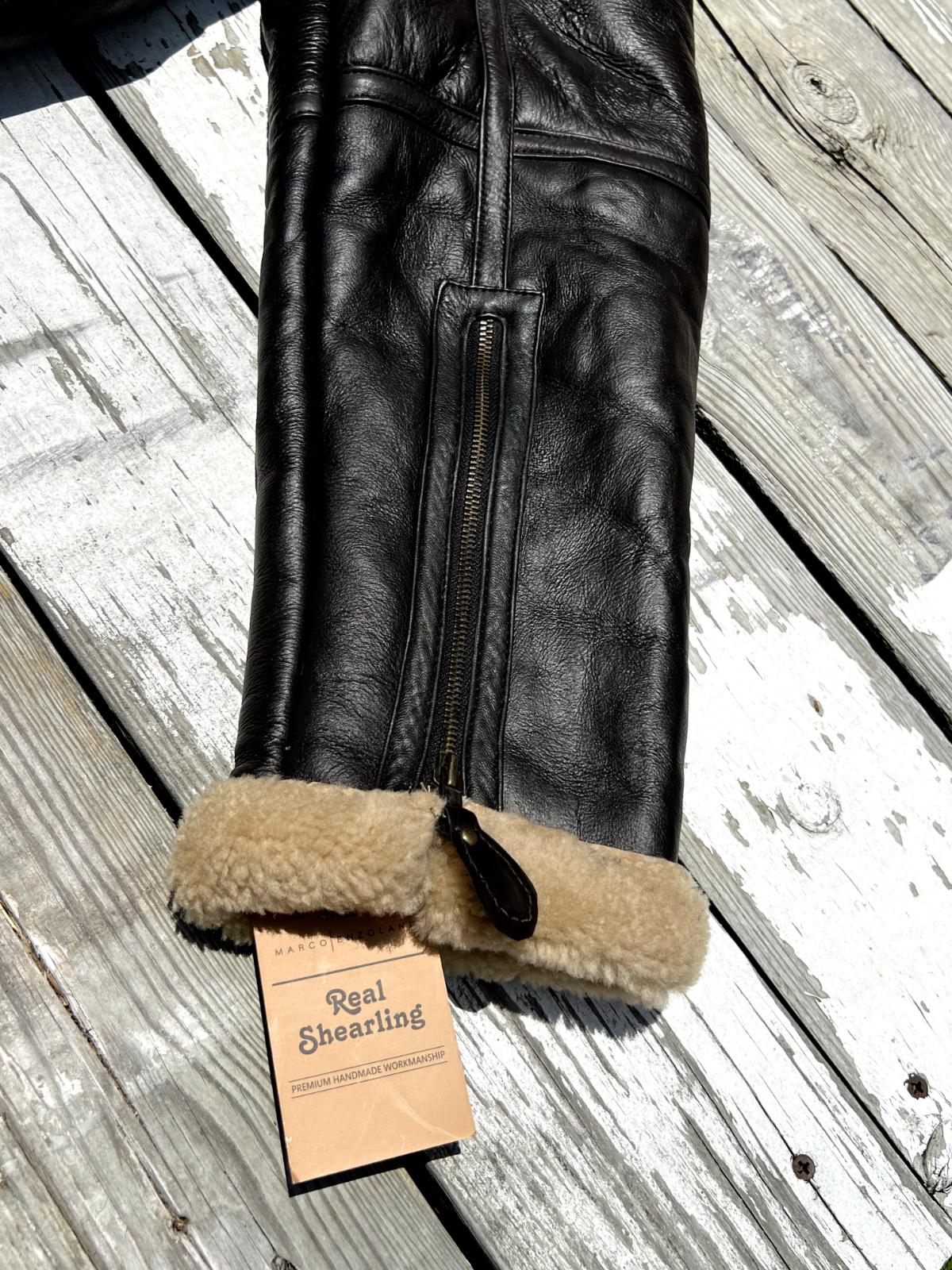 MARCO ENZOLANI B3 Winter Aviator Bomber Jacket w/ Real Shearling, XL, Dark Brown