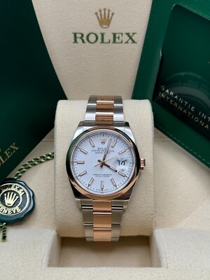 Rolex Datejust 36 White Index Dial Two Tone Rose Smooth Bezel Oyster