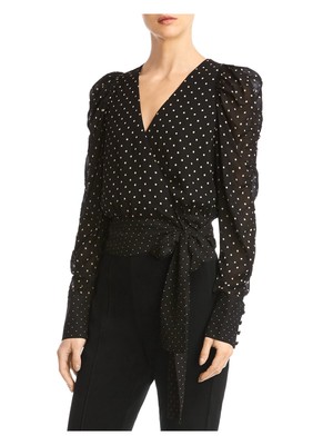 

BAILEY44 Женский черный вечерний топ с запахом и рукавами с манжетами и вырезом