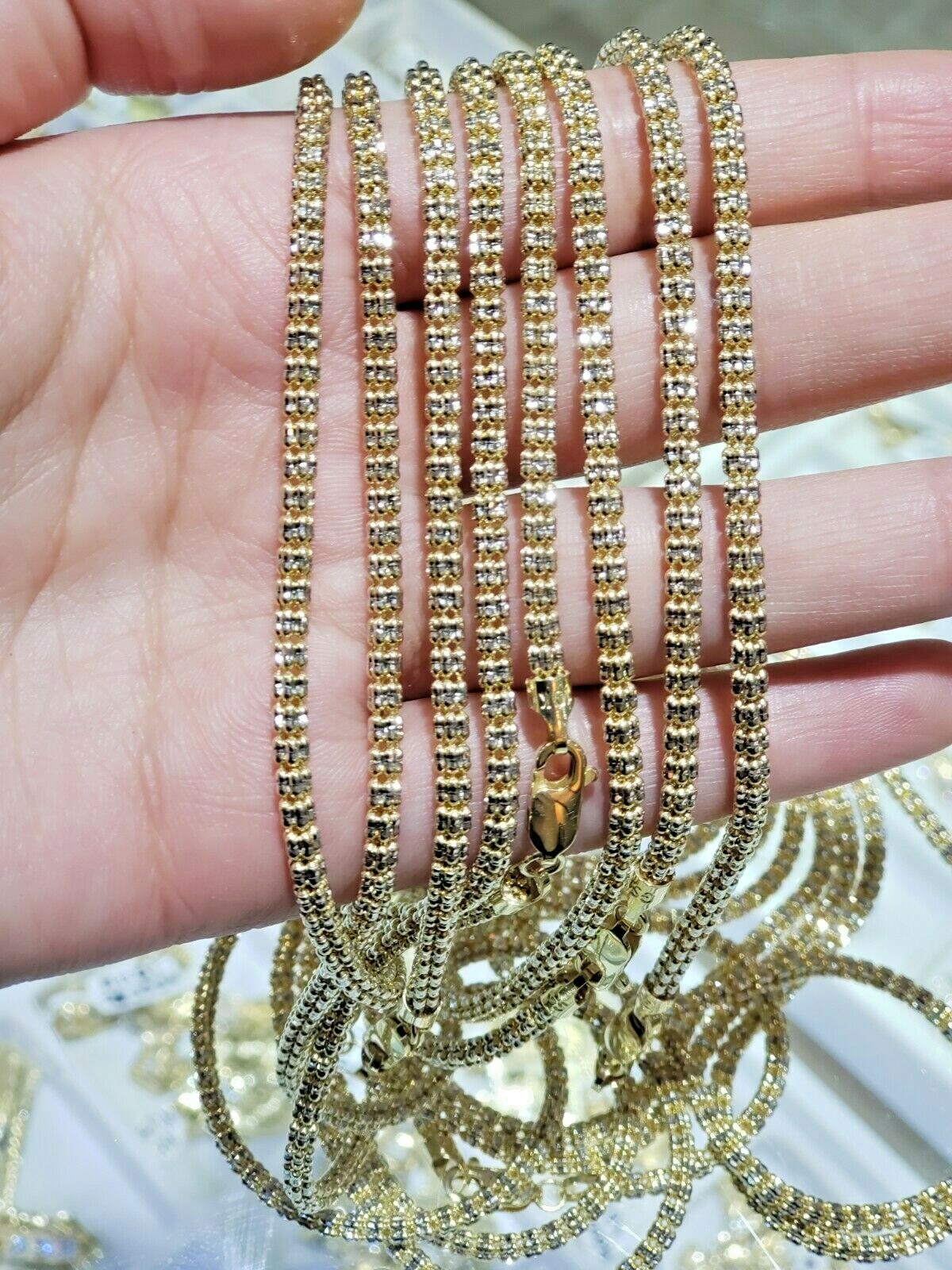 Pre-owned My Elite Jeweler 10k Yellow Gold Tennis Chain Necklace 24" 4mm Diamond Cuts Design, Real Gold