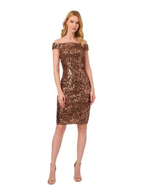 ADRIANNA PAPELL Womens Brown Lined Short Sleeve Above The Knee Sheath Dress 16