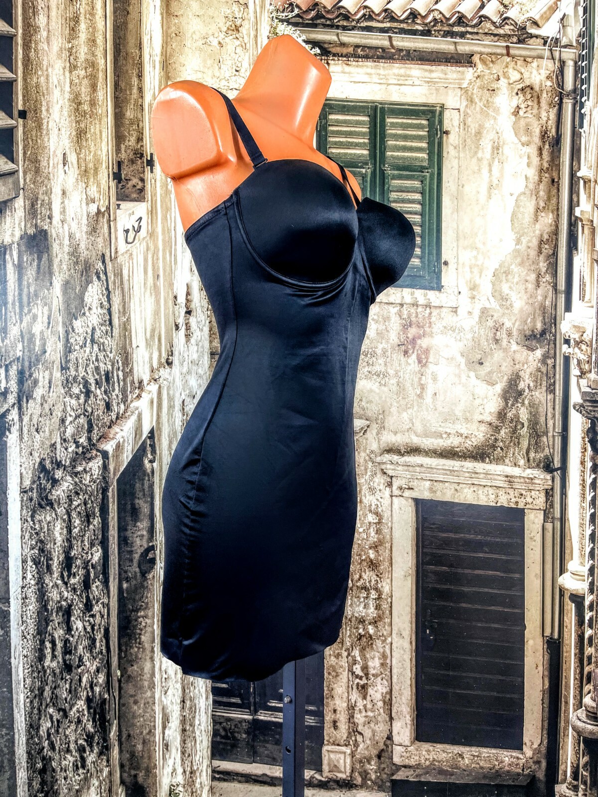 Marks and Spencer sexy sissy Black body control slip dress UK 36D E 80D