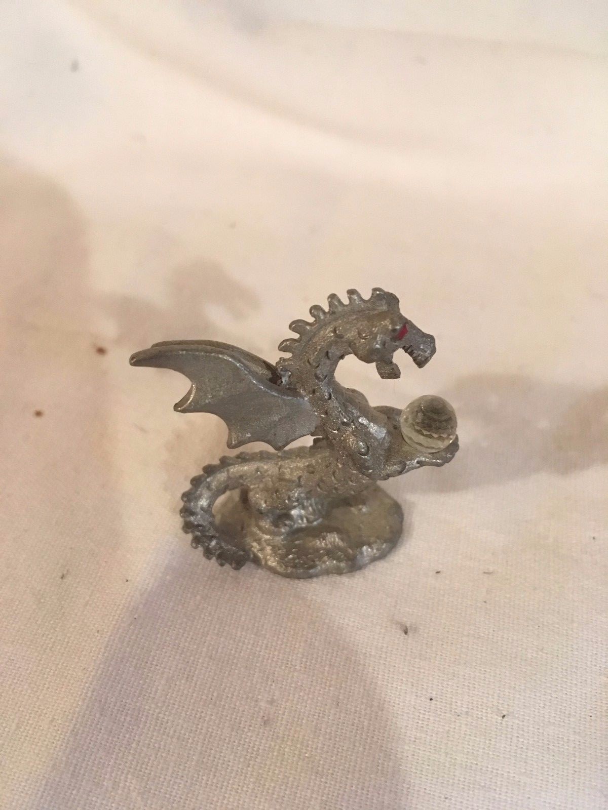 Small Solid Pewter Dragon w/Crystal