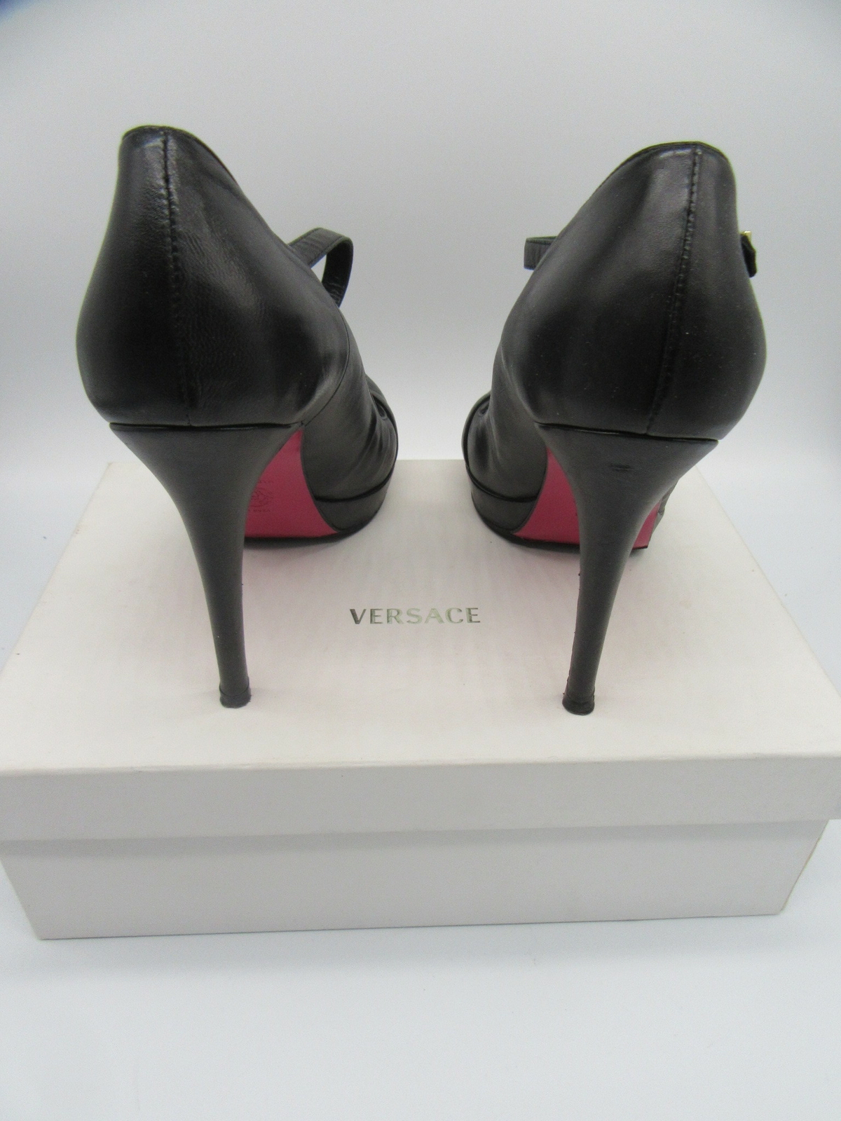 black leather platform heels