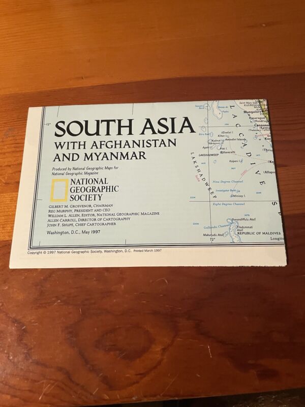 South Asia With Afghanistan And Myanmar National Geographic Map *GOOD CONDITION*
