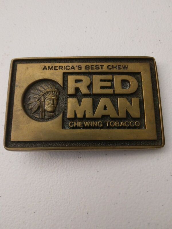Vintage 1978 Brass Belt Buckle Red Man Tobacco America