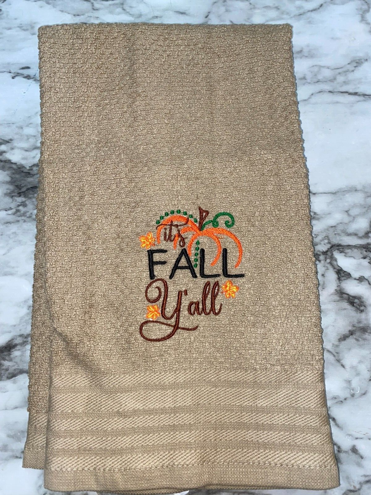 Embroidered Beige Kitchen Mainstays Hand Towel  It's Fall Y'allPumpkin   BS2088
