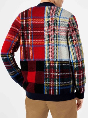 Pre-owned Mc2 Saint Barth Man Tartan Knitted Cardigan With Saint Barth Embroidery In Blue
