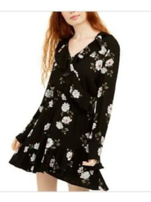 

Женское черное короткое вечернее платье с искусственным запахом AMERICAN RAG с манжетами на рукавах для юниоров, Черный