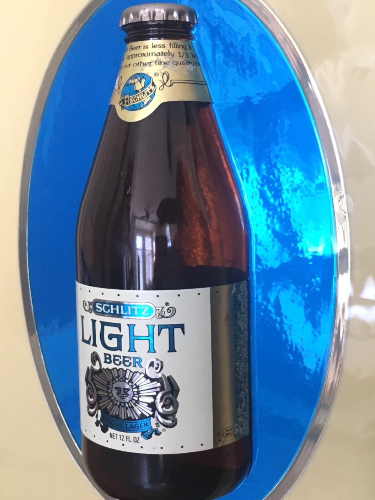 NOS New Old Stock Vtg Schlitz Light Beer Light Bottle Man Cave Bar Sign