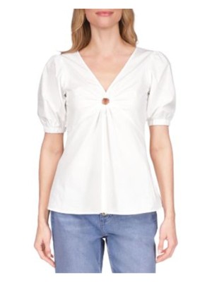 MICHAEL MICHAEL KORS Женский топ с V-образным вырезом и круглым вырезом на белой подкладке XXS