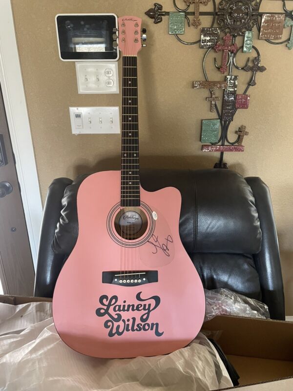 Lainey Wilson Signed Autograph Pink Acoustic Guitar JSA COA