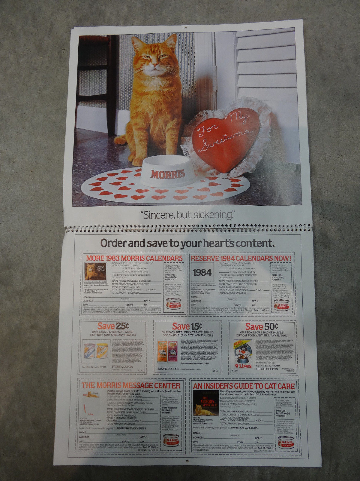 Vintage Morris the Cat 9-Lives Color Picture Wall Calendar 1983 with coupons