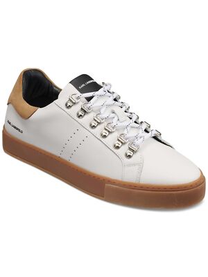 KARL LAGERFELD Mens White Tongue Round Toe Platform Leather Sneakers Shoes 10.5