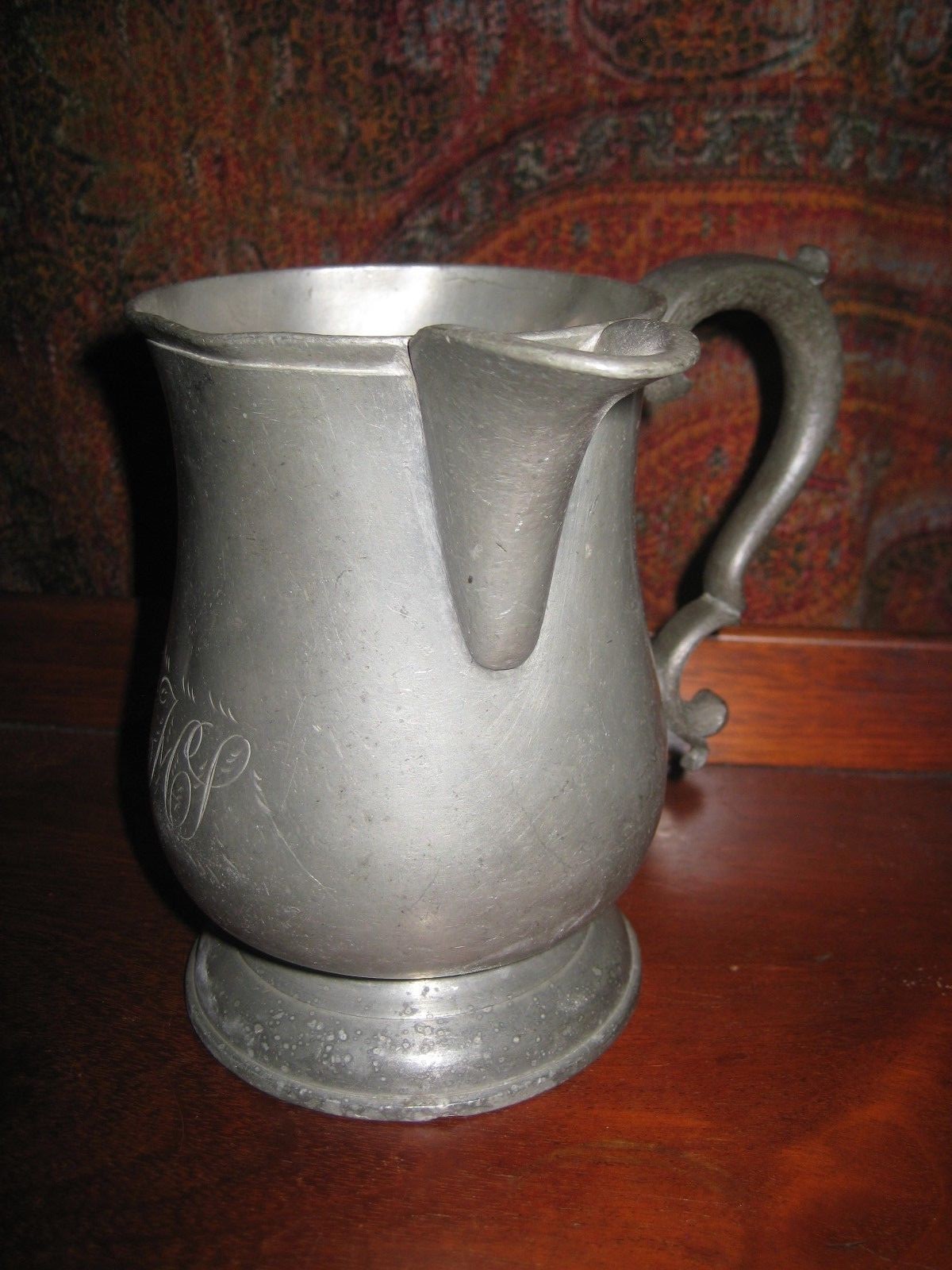 ANTIQUE PEWTER TANKARD SIDE SPOUT H & S LONDON RAILWAY HOTEL MARK  c 1800's