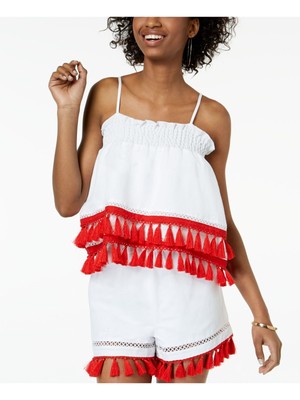 Женский укороченный топ без рукавов с бахромой LACADEMIE Womens White Locked с бахромой L