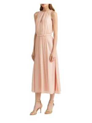 

RALPH LAUREN Женское розовое вечернее платье-футляр миди без рукавов с поясом и подкладкой, Розовый