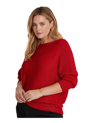 

Женский красный свитер с вырезом лодочкой RALPH LAUREN с рукавами «летучая мышь» плюс