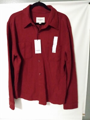 Men's Ribbed Knit Shirt SALSA RED Warm Soft Button Down Collared Size Large New