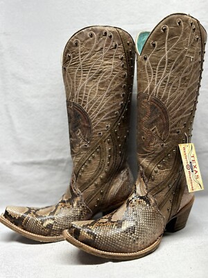 NEW Corral 8.5 M Brown Snake Python Leather 17'' Tall Mexican Flag Women's Boots