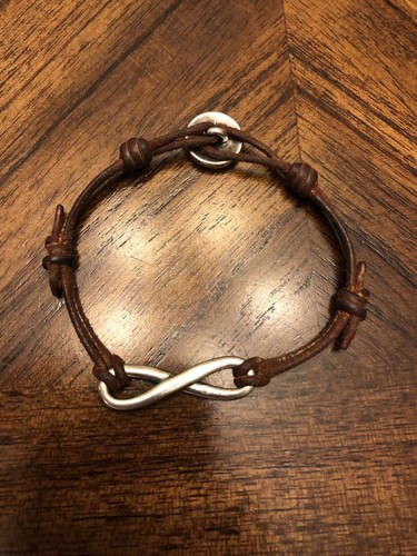James Avery Sterling Silver Infinity Infinite Bracelet Brown Leather Cord