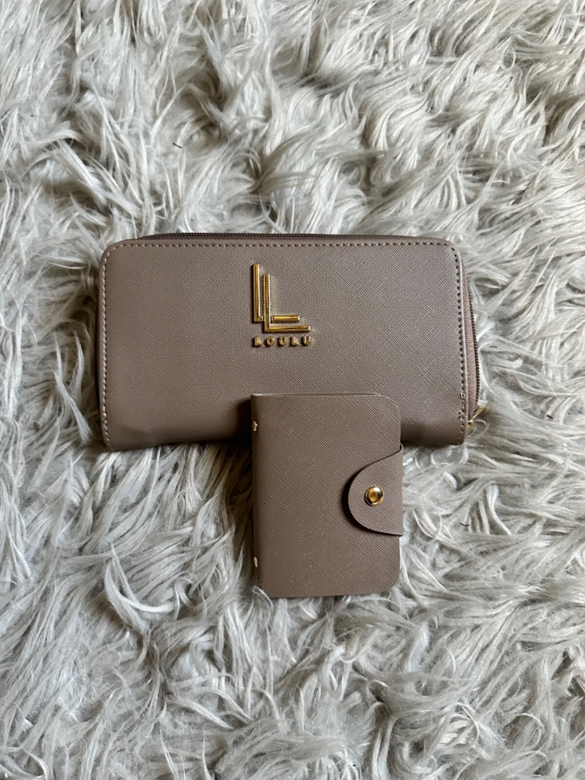 Loulu Zip Close Wallet Purse Beige 8 “ X 4.5” X 1” In Bag
