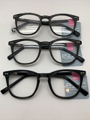 ''3 PAIR'' R65 FOSTER GRANT EZ2C Reading Readers glasses  2.50 Conrad CHR CHARCOAL