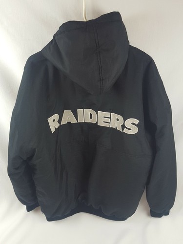 VTG LA OAKLAND RAIDERS BLACK PUFFY STARTER JACKET LARGE 90s THROWBACK HOODIE