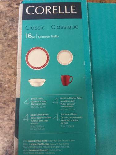 Dinnerware Set Corelle 1123685 Classic Crimson Trellis 16 Pcs