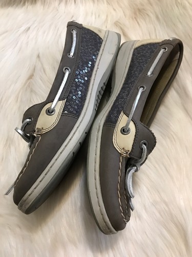 Sperry Top Sider - Womens Size 10 Leather Gray Embellished Boat Shoes