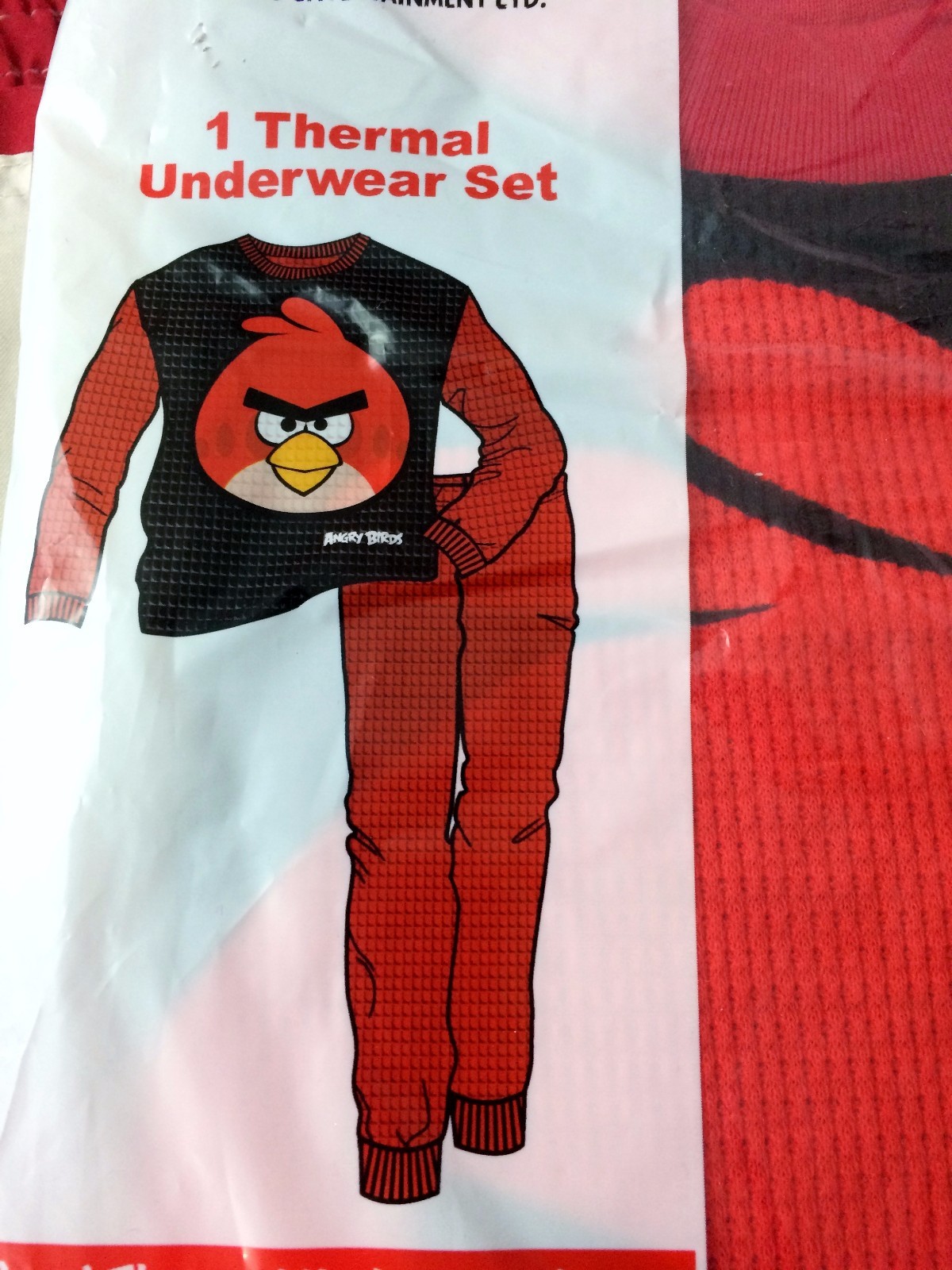 Boys Thermal Underwear Angry Bird, size 4,  red & black 100% cotton or pajamas