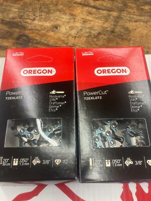 2 Pack Oregon 72EXL072G Full Chisel Chainsaw Chain 3/8 .050 72 DL 20'' Bars