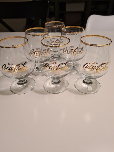 6 x Coca Cola Cognac Schwenker Gläser mit Goldrand 80er Jahre Vintage 0,3l 