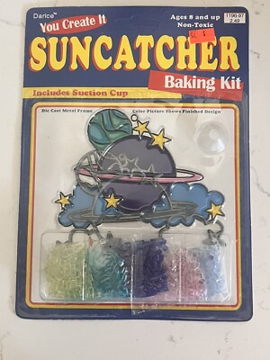 Vintage Darice ''You Create It'' Suncatcher Form & Baking Crystals Planets