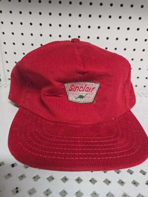 VTG Sinclair Dino Gasoline Hat Cap Corduroy Red  Adjustable Trucker 