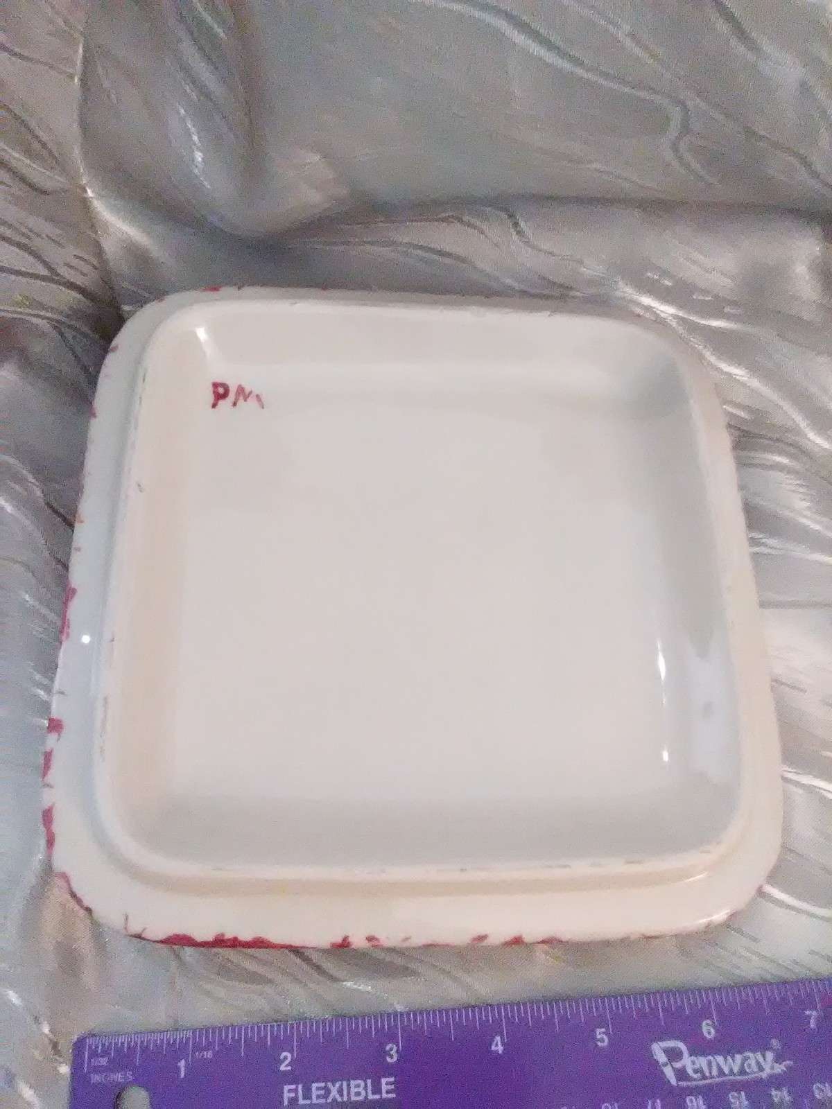 henn pottery lid red sponged spongeware square heavy 6