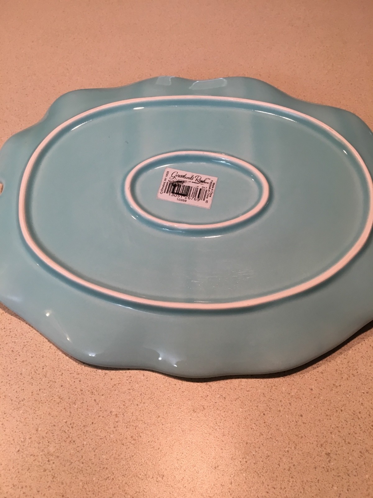 GRASSLAND ROAD  PLATTER GREEN BLUE MULTI FROG LILY PAD EUC