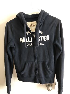 Hollister Womens Embroidered Full Zip Hoodie Blue Size Medium