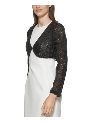 

CALVIN KLEIN Женский черный топ с застежкой спереди, длинными рукавами и открытой передней частью, размер