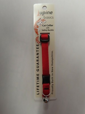 Lupine Pet basics Cat Collar with safety buckle and bell  Red  # 22527   NEW