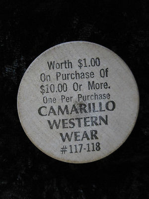 Wooden Nickel Camarillow Western Wear 1.5