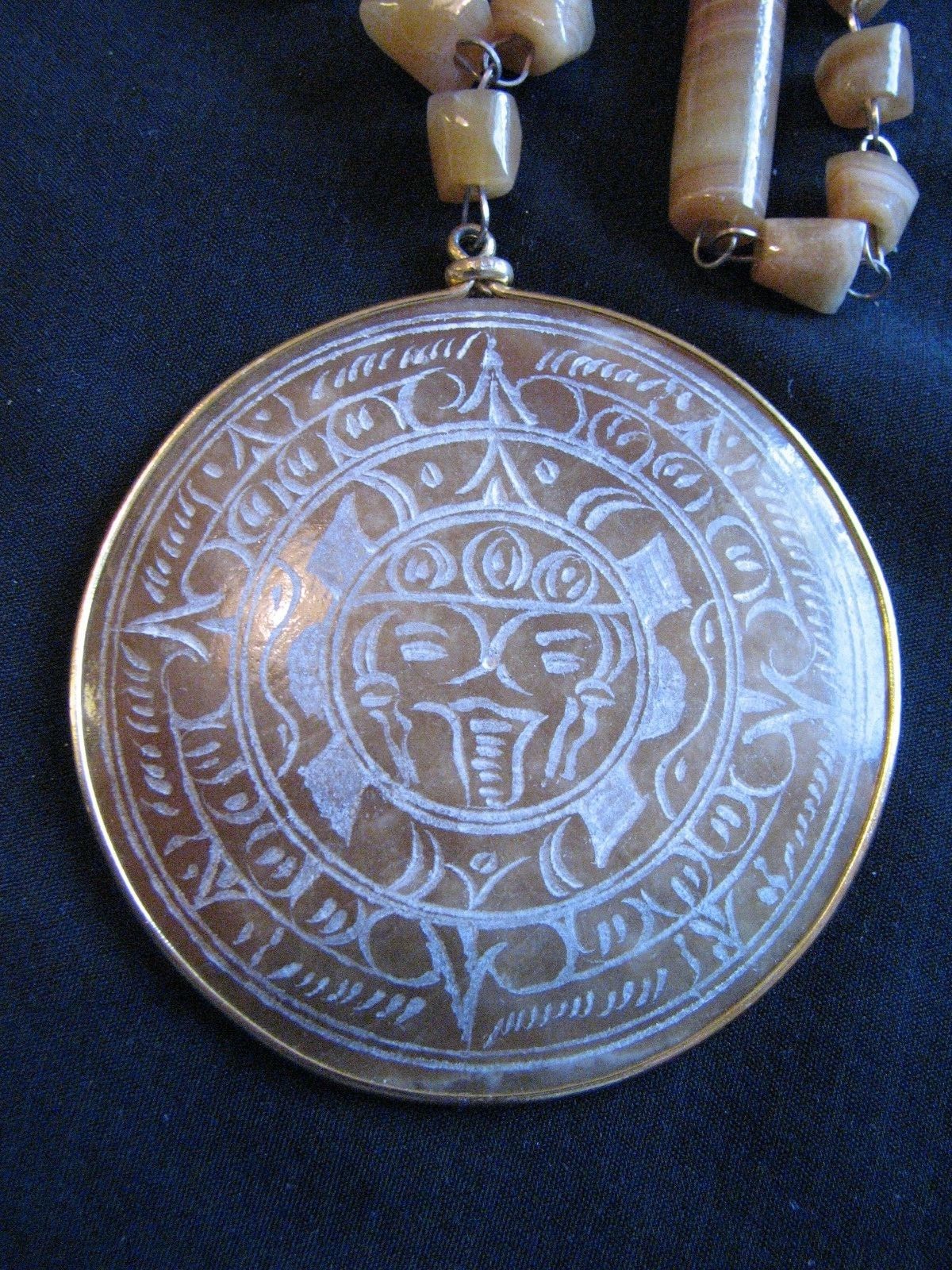 Vintage Tribal stone necklace hand carved 24 inches