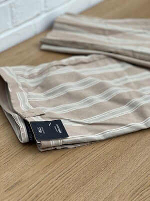 BNWT M&S Trousers Linen Blend Beige Stripe UK 16 High Rise Straight L30.5 