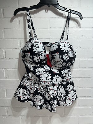 NWT! Betty Boop x Unique Vintage Betty Head All Over Print Open Back Tankini XL