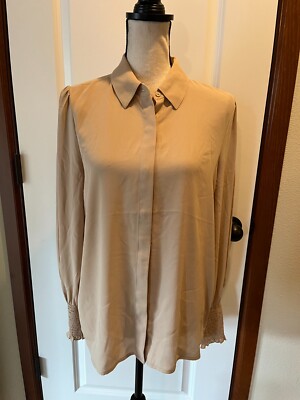 NWT EXPRESS Women Size M Beige Collared Button Up Shirt