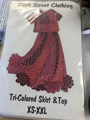 Birth Street Clothing pattern:  Tri-Colored Skirt and Top, Sizes XS-XXL, Uncut